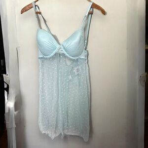 NWT FLORA NIKROOZ  BABY BLUE BABYDOLL LINGERIE SET L